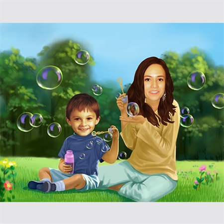 Mom and Me Playing Caricature from Photos - myDaVinci